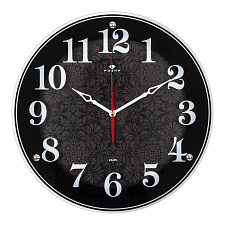 Часы настенные круглые Рубин Классика с узором, пластик, стекло, диаметр 39 см, плавный ход, цвет черный