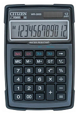 Калькулятор настольный 12 разрядов Citizen WR-3000, размер 105х38х152 мм водонепроницаемый, противоударный, устойчивый к пыли, грязи