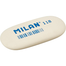 Ластик Milan 118 овальный, каучук, размер 63х28х9мм, цвет ассорти (белый, розовый, зеленый)