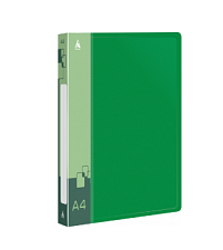 Папка на 2 кольца 40 мм  пластиковая "Бюрократ" с внутренним и торцевым карманом, цвет зеленый