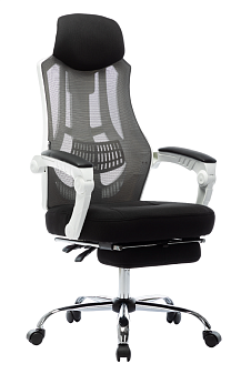 Кресло 007 ткань/сетка, цвет черный, Каркас белый пластик.Механизм Мультиблок. Хромированная крестовина. Нагрузка до 120 кг.