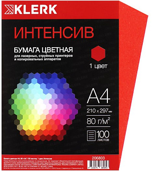 Бумага KLERK формат А-4, плотность 80 г/м2, 100 листов, цвет красный Интенсив