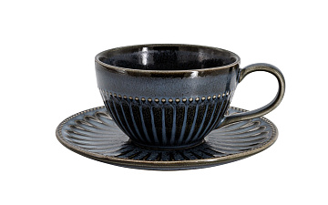 Чайная пара Home & Style "Black Kitchen", чашка 250мл - 1 шт, блюдце 15,5 см - 1 шт, материал фарфор, цвет синий
