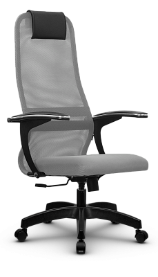 Кресло SU-BU150-8 спинка - сетка, сиденье - ткань, цвет серый. Пластиковая крестовина. Механизм Топ-ган. Нагрузка до 120 кг.