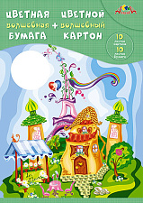 Цветной картон  "Апплика" формат А-4, односторонний, немелованный 10 листов 10 цветов  (2 листа мелованный) + немелованная цветная бумага 10 листов 10 цветов (2 листа мелованная золото/серебро), ассорти