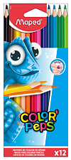 Карандаши цветные 12 цветов  MAPED ColorPeps Pulse длина 178мм, пластиковые, трехгранные, ударопрочные, картонная упаковка с европодвесом							