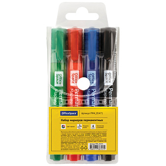 Набор маркеров перманентных 4 цвета"OfficeSpace "8004" пулевидный,  пишущий наконечник 3мм