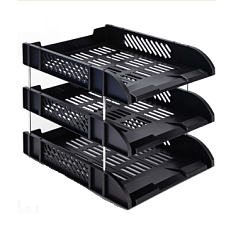 Лоток 3 отдела горизонтальный пластиковый на металлических стержнях, размеры 265х336х118 мм, цвет черный