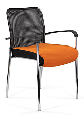 Стул Афродита Люкс. Спинка - черная сетка, сиденье - оранжевая сетка-ткань. Хромированный каркас, пластиковые подлокотники. Нагрузка до 100 кг.