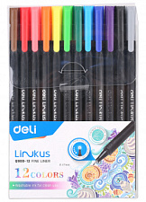 Ручка капилярная набор 12 цв. 0,45 мм,Deli EQ900-12, корпус непрозрачный