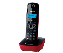 Телефон радио PANASONIC KX-TG1611RUR, на подставке, телефонный справочник на 50 имен, AOH/Caller ID, цвет красный/черный,  