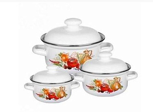 Набор кастрюль 6 предметов Лысьва Итальянская кухня, кастрюли 2л, 3л, 4,5л, с крышками, эмалированная сталь, цвет белый 