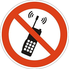 Табличка "Использ-е моб. телефона запрещено" 200х200мм,самоклеющаяся ПВХ пленка, знак безопасности Р18