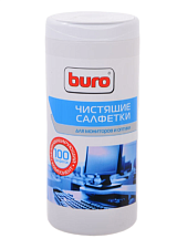 Салфетки влажные "BURO" 100 шт в  тубе, для экранов мониторов, плазменных и ЖК телевизоров, ноутбуков 
