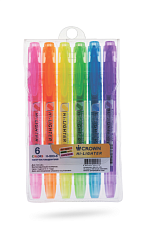 Набор маркеров текстовыделителей 6 цветов Crown "Multi Hi-Lighter" толщина линии 1-4мм, цвета: желтый, оранжевый, зеленый, розовый, синий и фиолетовый