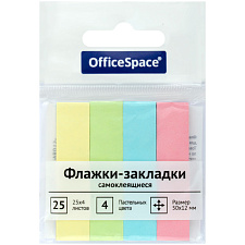 Флажки-закладки бумажные "OfficeSpace", размер 50*12мм, 25л х 4 пастельных цвета, 100 листов, европодвес