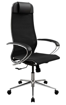 Кресло ErgoLife Set 12. Обивка - ткань/сетка, цвет черный. Мягкий подголовник. Хромированная каплевидная крестовина. Синхромеханизм. Нагрузка до 150 кг.