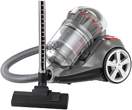 Пылесос Supra VCS-2525 мощность 3000Вт, сухая уборка, контейнер 3,5л,  регулировка мощности всасывания 420 Вт, 5-ступенчатая фильтрация, телескопическая труба, низкий уровень шума, цвет серый/красный