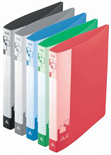 Папка на 4 кольца корешок 27мм "Бюрократ " пластик плотность 700мк,  Внутренний и торцевой карман, 5 цветов ассорти